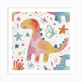 Starry Dinosaur Muted Pastels Pattern 3 Art Print