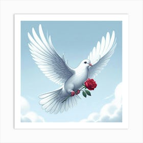 Dove With Rose 4 Art Print