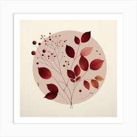 Scandinavian style, Dry red leaves on a branch Art Print