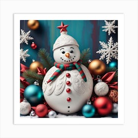 Snowman With Ornaments Art Print