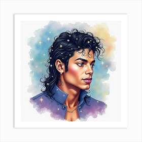 Watercolor Illustration Of Michael Jackson With Mystical Stars 1 Art Print