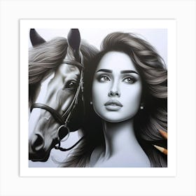 Portrait Of A Woman And Horse Art Print