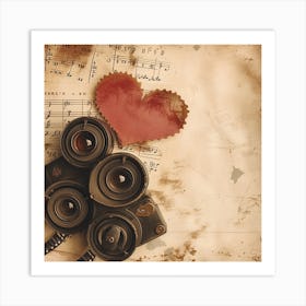 Vintage Camera With Heart On Old Paper Art Print