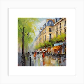 Paris Street Scene Paris city, pedestrians, cafes, oil paints, spring colors. 2 Art Print