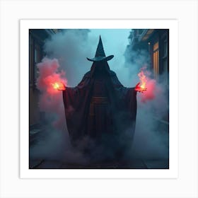 Black Magic Sorcerer Casting Spells In A Colorful Fog 1 Art Print