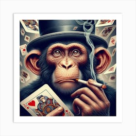 Chimpanzee Playing Cards 1 Art Print