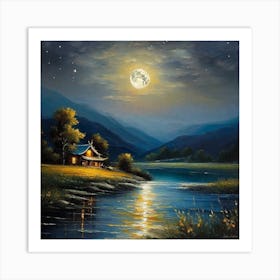 Moonlight By The Lake 1 Art Print