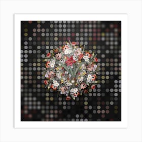 Vintage Hippeastrum Flower Wreath on Dot Bokeh Pattern n.0211 Art Print