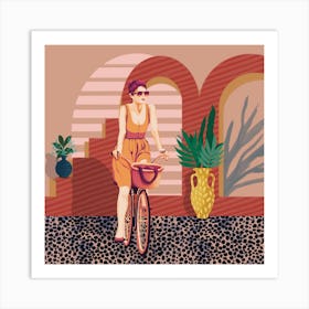 Illustration Of A Woman Riding A Bicycle Art Print