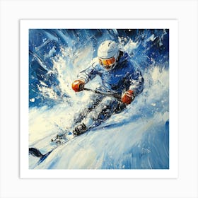 Skier In Blue Art Art Print