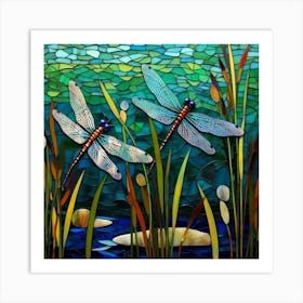 Dragonflies In The Water Art Print