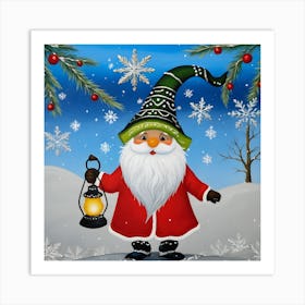 Festive Gnome Painting A Magical Winter Scene Art Print