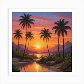 Sunset Palm Trees 5 Art Print