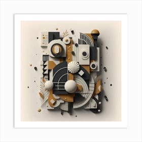 Bauhaus style rectangles and circles in black and white 8 Art Print