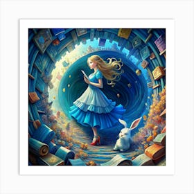 Alice In Wonderland In A Library Art Print