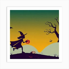 Chasing Halloween Magic: A Witch’s Twilight Run Art Print