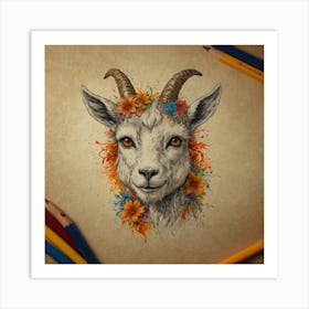 Goat With Flowers 2 Art Print