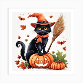 Cute Cat Halloween Pumpkin (42) Art Print