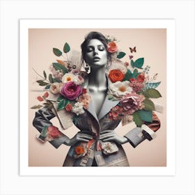 Portrait Of A Woman With Flowers 1 Art Print