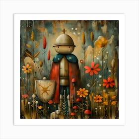 Knight In The Field, Naïf, Whimsical, Folk, Minimalistic Art Print