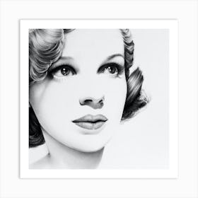 Judy Garland The Wizard of Oz Pencil Drawing Portrait Minimal Black and White Art Print
