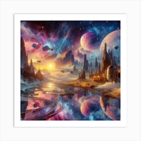 Space City,Dreamscape of Tatooine - Melting Time and Space,Inspired by Salvador Dalí 1 Art Print