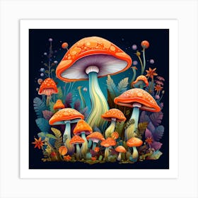 Mushrooms In The Forest 38 Art Print