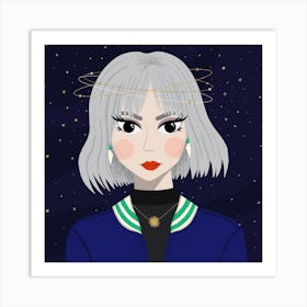 Cosmic Galaxy Girl With White Hair Art Print