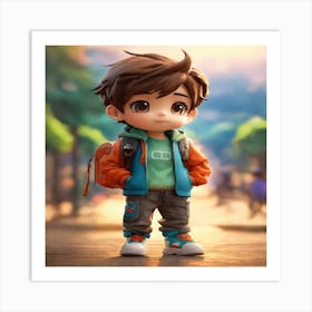 Cute Boy With Backpack Art Print