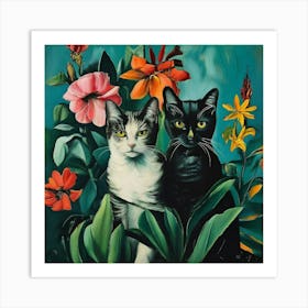 Two Cats In Flowers Art Print