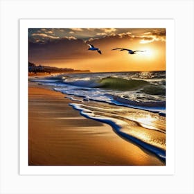 Sunset Seagulls 1 Art Print