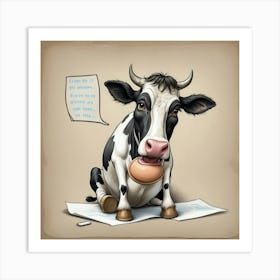 Cow Sitting On Paper Art Print