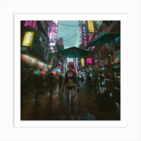 Girl In A Cyberpunk City Art Print
