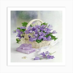 Purple Flowers In A Basket Art Print