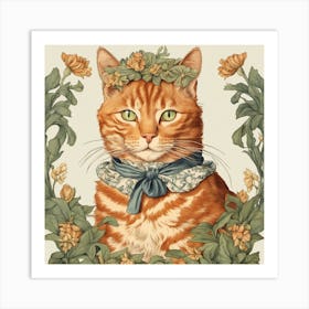 Cat In Floral Wreath Art Print