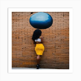 Woman Leaning Against A Brick Wall Art Print