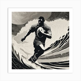 Rugby Player In The Waves Art Print