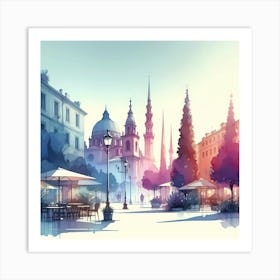 Watercolor Street Scene 2 Art Print