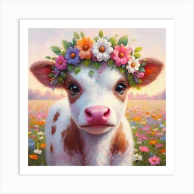 Calf With Flowers Art Print