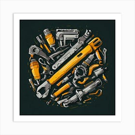 Logo Vector Tools Wrench Hammer Screwdriver Saw Pliers Drill Gear Nuts Bolts Spanner Ch (9) Art Print