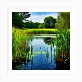 Grass Plant Vegetation Water Reed Calm Cane Season Scene Green Tranquil Background Natur (14) Art Print