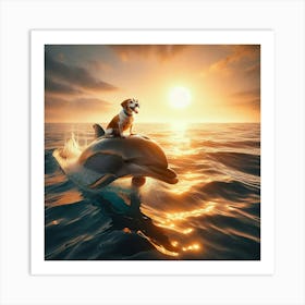 Dog And A Dolphin Art Print