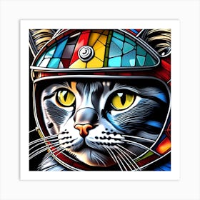 Cat, Pop Art 3D stained glass cat race car driver limited edition 43/60 Art Print