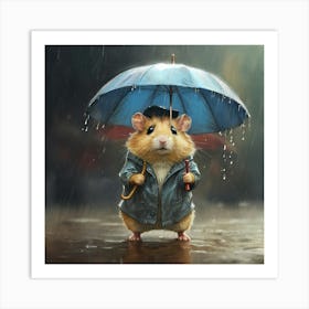 Hamster In The Rain Art Print