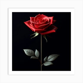 Red Rose On Black Background 1 Art Print