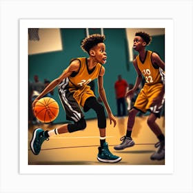 Two Boys Playing Basketball Art Print