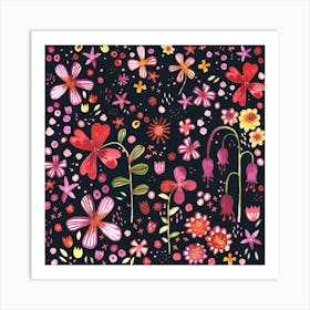 Watercolor Wild Flowers in the Dark Art Print