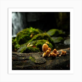 Mushrooms On A Log Art Print