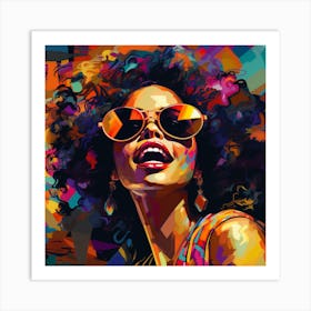 Maraclemente Black Woman Abstract Sun Glasses Afro Neon Colors 1 Art Print