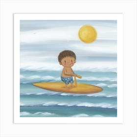 Little Boy On Surfboard Art Print